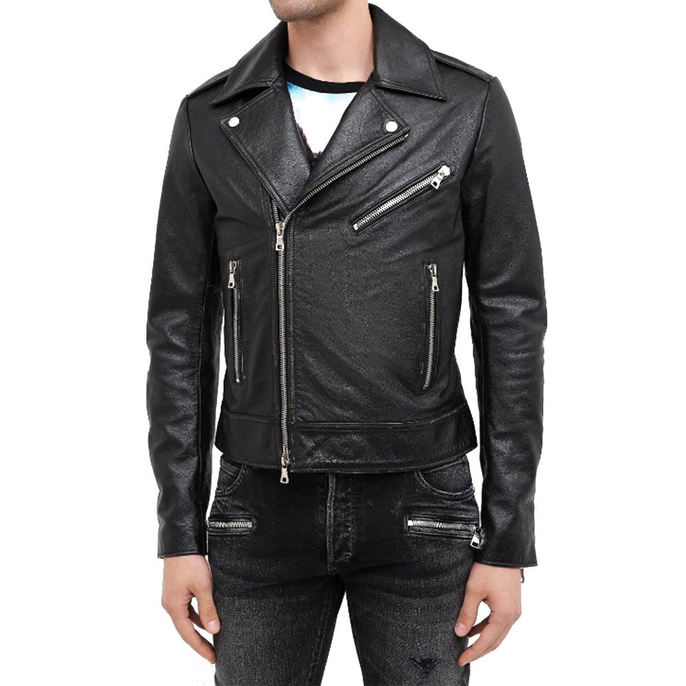 Balmain Black Leather Biker Jacket by Balmain outlet now on sale