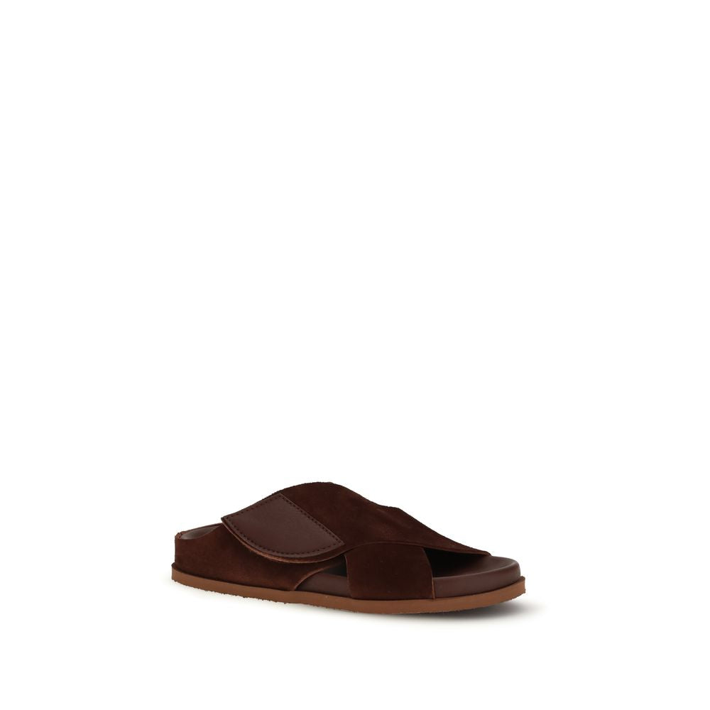 Pedro García Brown Velvet Flat Sandals by Pedro García outlet now on sale