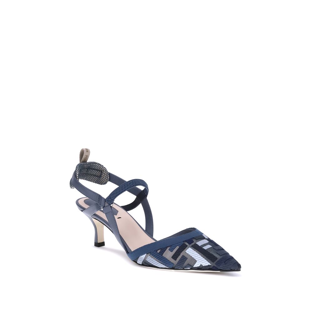 Fendi Blue Polyamide Mid Heel Pumps by Fendi outlet now on sale