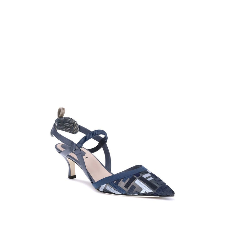 Fendi Blue Polyamide Mid Heel Pumps by Fendi outlet now on sale