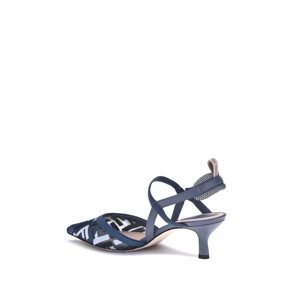 Fendi Blue Polyamide Mid Heel Pumps by Fendi outlet now on sale
