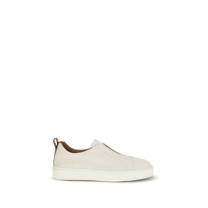 Santoni Sample Sale | Santoni White Calf Leather Bos Taurus Low Top Sneakers - | Designer outlet