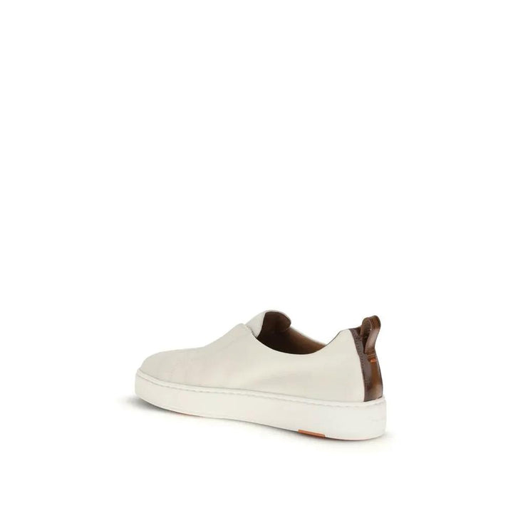 Santoni Sample Sale | Santoni White Calf Leather Bos Taurus Low Top Sneakers - | Designer outlet
