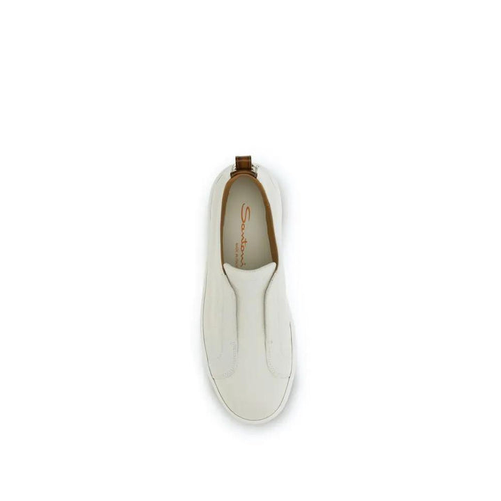 Santoni Sample Sale | Santoni White Calf Leather Bos Taurus Low Top Sneakers - | Designer outlet