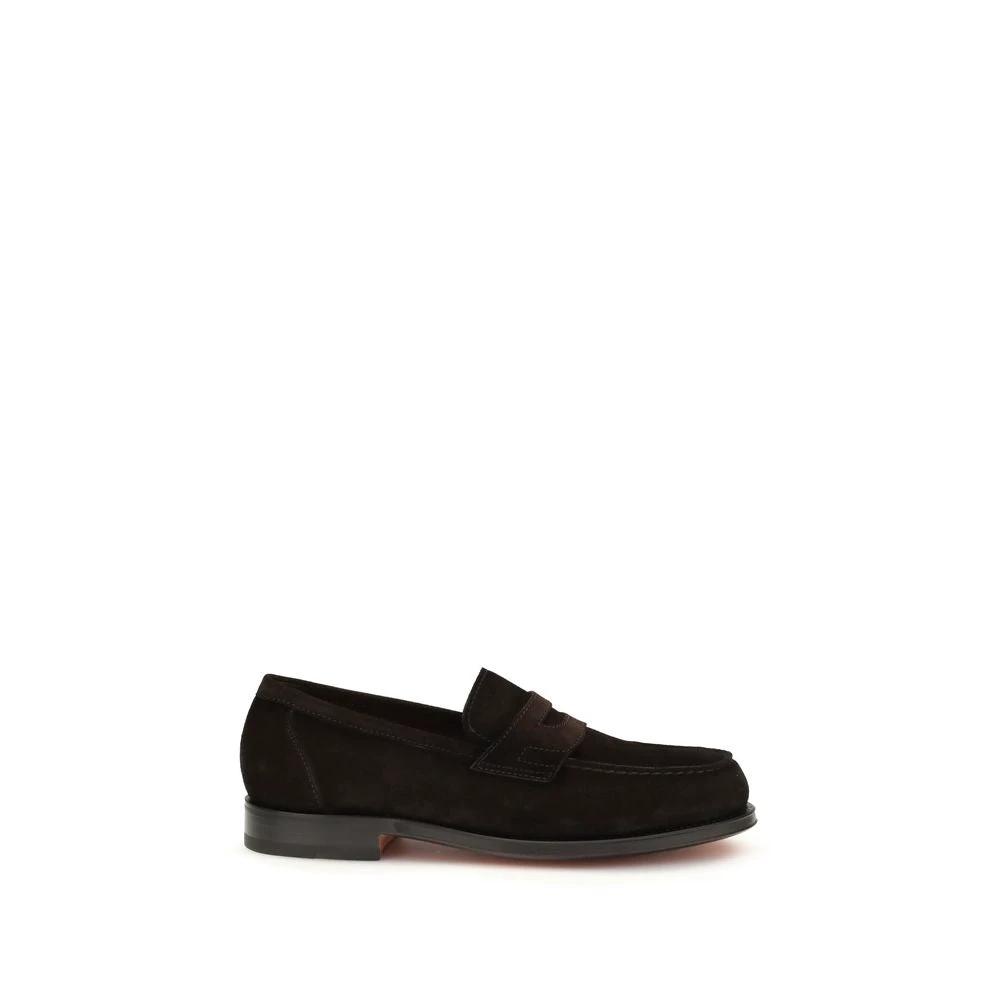 Santoni Brown Calf Leather Bos Taurus Slip-On Loafers by Santoni outlet now on sale