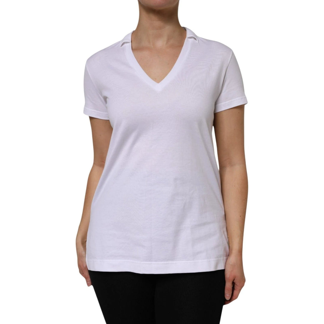 Dolce &amp; Gabbana Sample Sale Dolce &amp; Gabbana White V-Neck Cotton Short Sleeves T-shirt - | Designer outlet