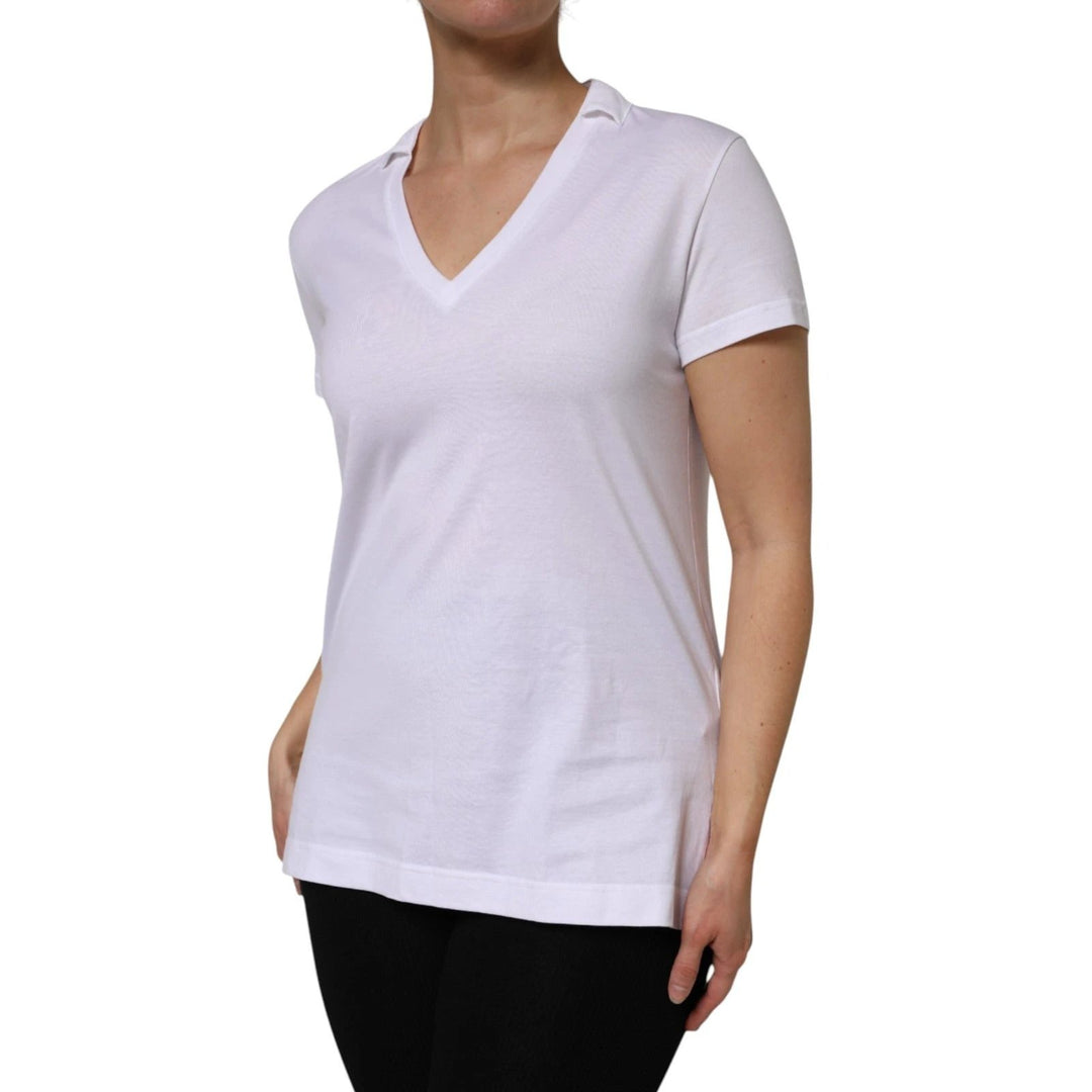 Dolce &amp; Gabbana Sample Sale Dolce &amp; Gabbana White V-Neck Cotton Short Sleeves T-shirt - | Designer outlet