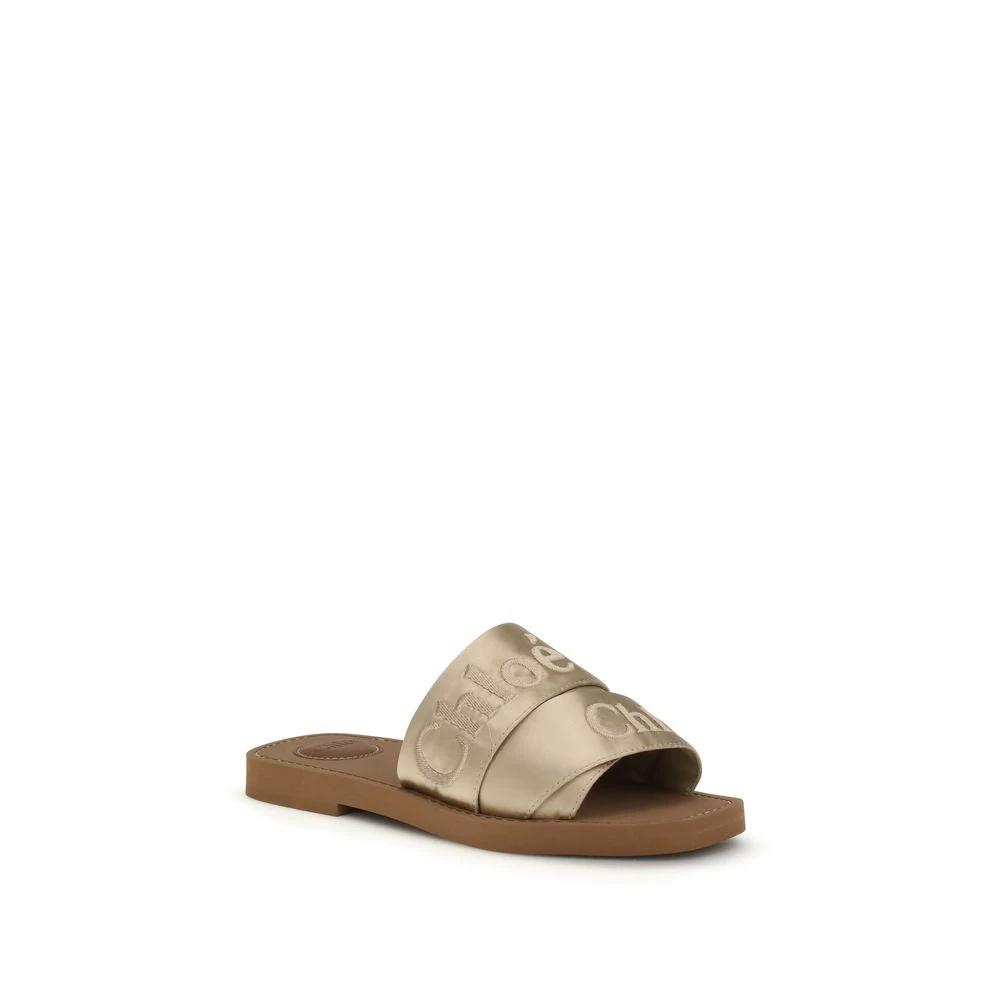 Chloé Gold Polyester Flat Sandals