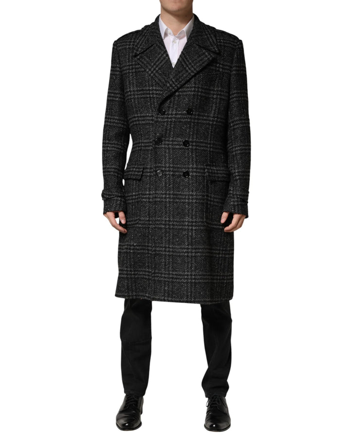 Dolce &amp; Gabbana Sample Sale Dolce &amp; Gabbana Grey Double Breasted Plaid Wool Coat Jacket - | Designer outlet
