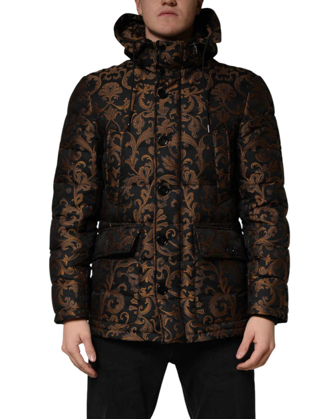 Dolce &amp; Gabbana Sample Sale Dolce &amp; Gabbana Black Floral Jacquard Quilted Hooded Jacket - | Designer outlet