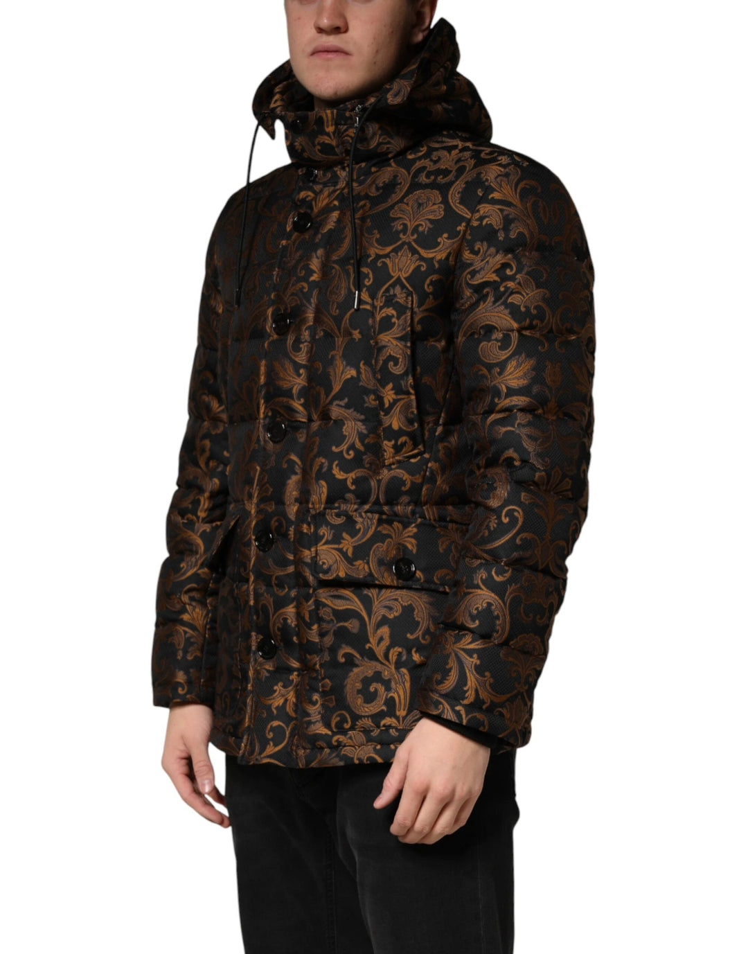 Dolce &amp; Gabbana Sample Sale Dolce &amp; Gabbana Black Floral Jacquard Quilted Hooded Jacket - | Designer outlet