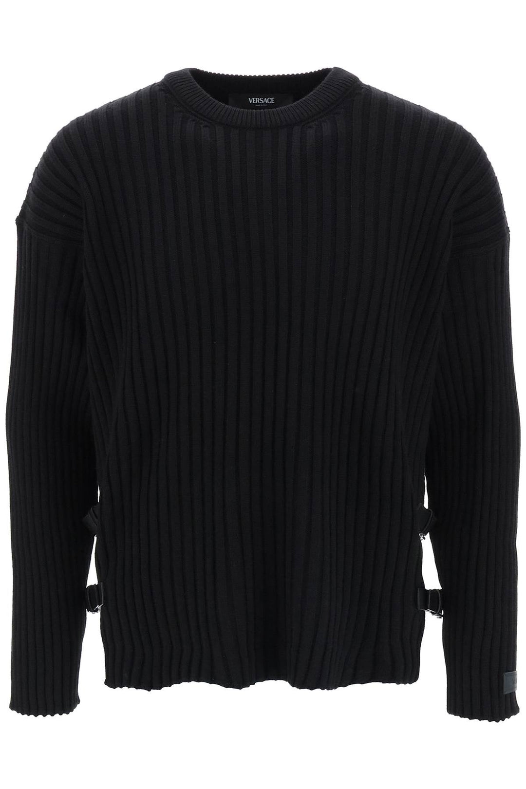 Versace Ribbed-Knit Sweater With Leather Straps