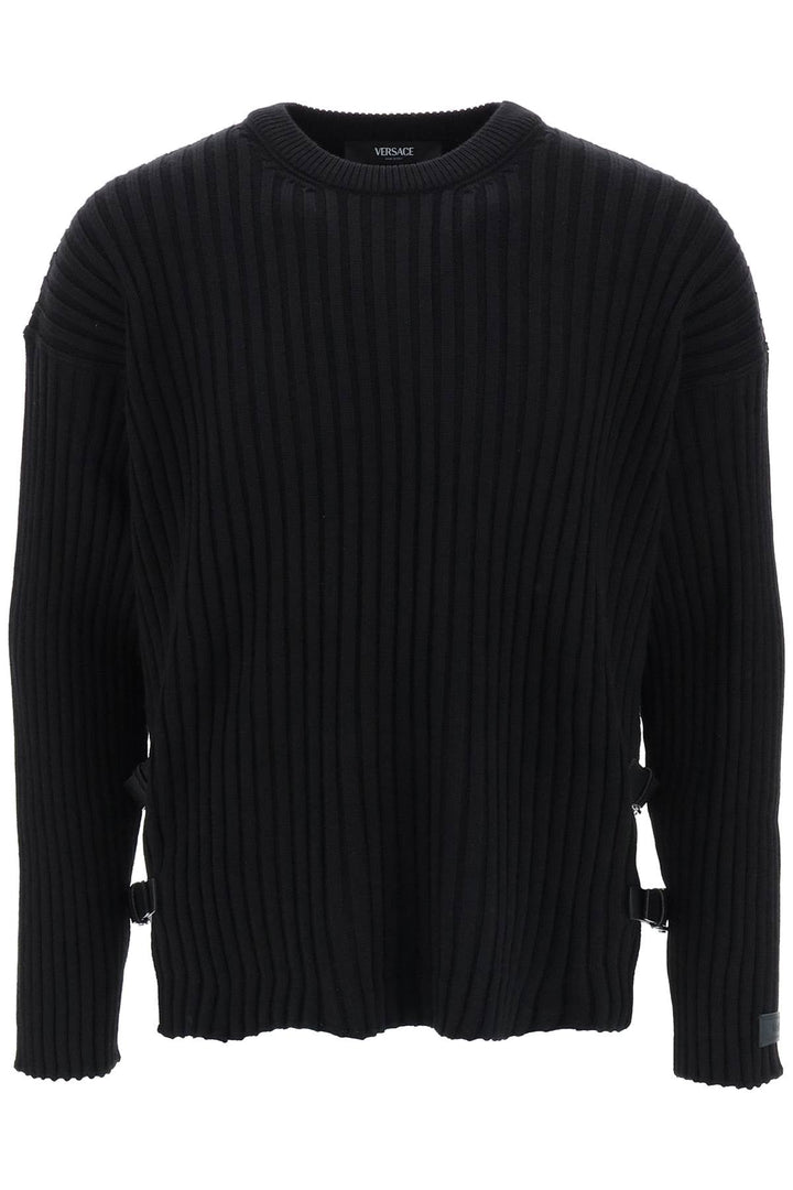 Versace Ribbed-Knit Sweater With Leather Straps