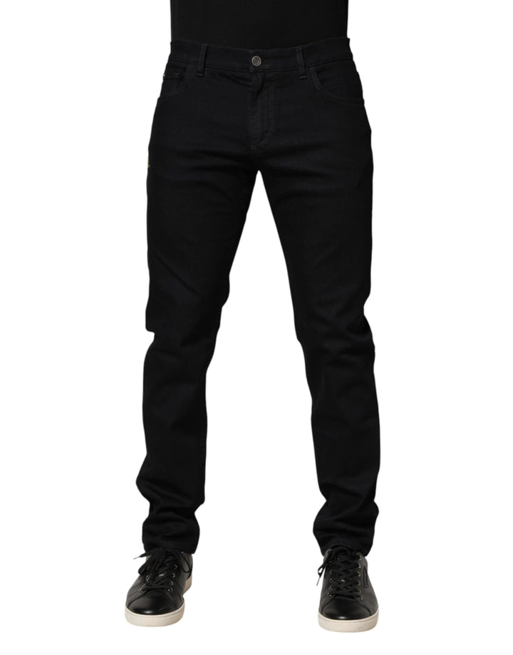 Dolce &amp; Gabbana Sample Sale Dolce &amp; Gabbana Black Floral Cotton Skinny Men Denim Jeans - | Designer outlet