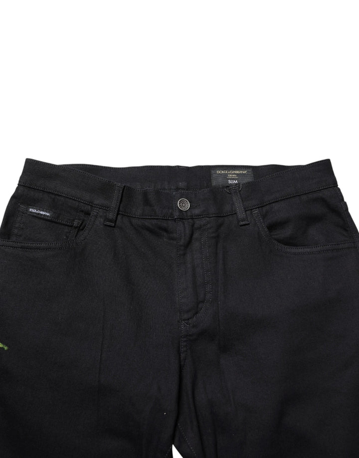 Dolce &amp; Gabbana Sample Sale Dolce &amp; Gabbana Black Floral Cotton Skinny Men Denim Jeans - | Designer outlet