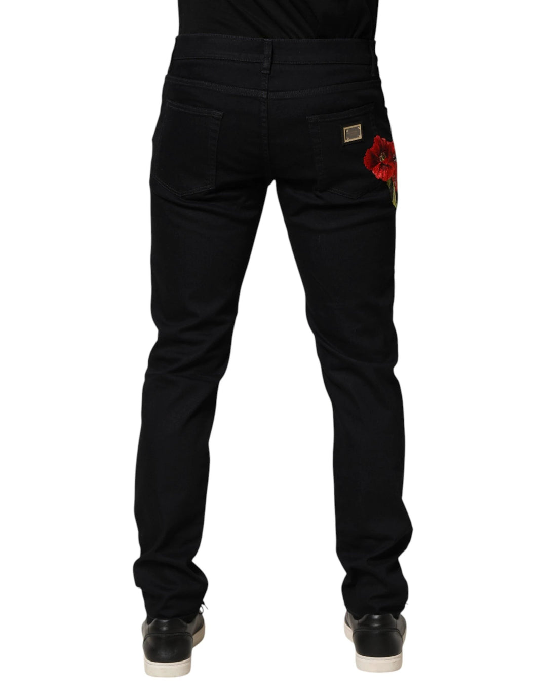 Dolce &amp; Gabbana Sample Sale Dolce &amp; Gabbana Black Floral Cotton Skinny Men Denim Jeans - | Designer outlet