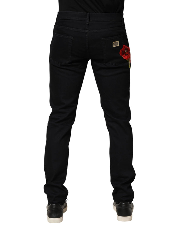 Dolce &amp; Gabbana Sample Sale Dolce &amp; Gabbana Black Floral Cotton Skinny Men Denim Jeans - | Designer outlet