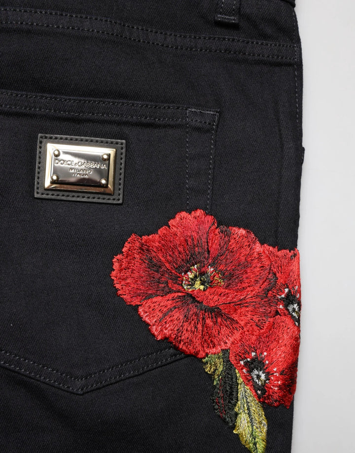 Dolce &amp; Gabbana Sample Sale Dolce &amp; Gabbana Black Floral Cotton Skinny Men Denim Jeans - | Designer outlet