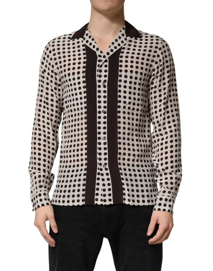 Dolce &amp; Gabbana Sample Sale Dolce &amp; Gabbana White Black Polka Dot Silk Men Casual Shirt - | Designer outlet