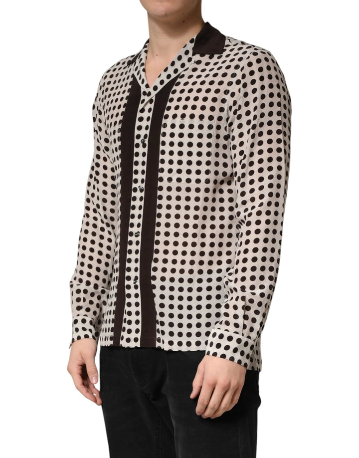Dolce &amp; Gabbana Sample Sale Dolce &amp; Gabbana White Black Polka Dot Silk Men Casual Shirt - | Designer outlet