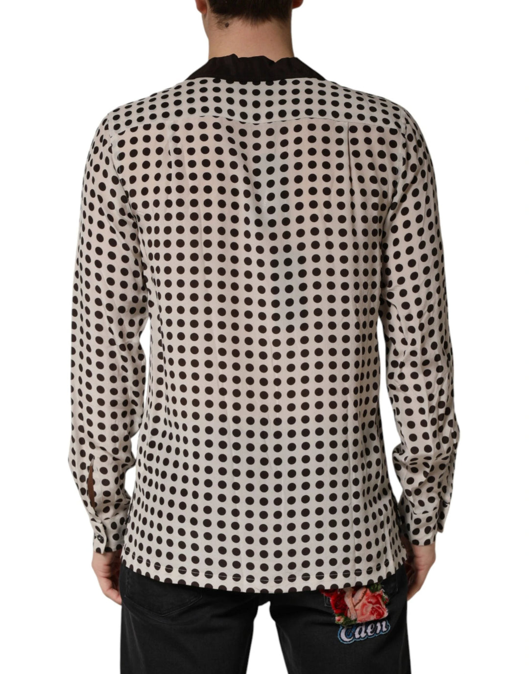 Dolce &amp; Gabbana Sample Sale Dolce &amp; Gabbana White Black Polka Dot Silk Men Casual Shirt - | Designer outlet
