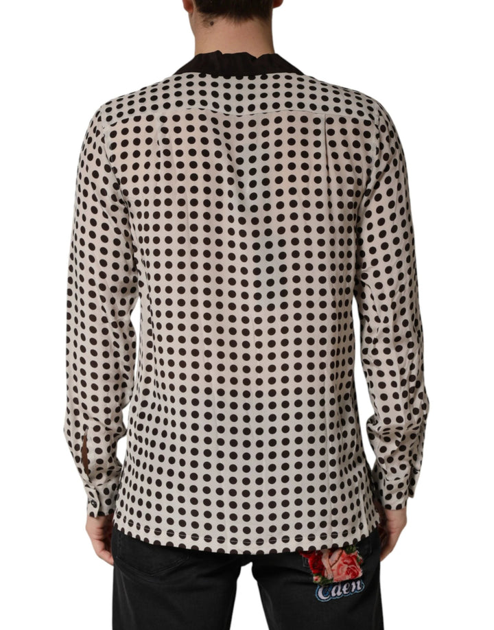 Dolce &amp; Gabbana Sample Sale Dolce &amp; Gabbana White Black Polka Dot Silk Men Casual Shirt - | Designer outlet