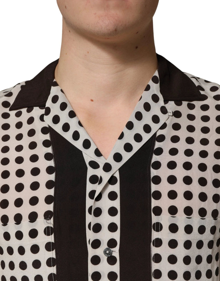 Dolce &amp; Gabbana Sample Sale Dolce &amp; Gabbana White Black Polka Dot Silk Men Casual Shirt - | Designer outlet