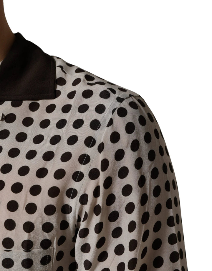 Dolce &amp; Gabbana Sample Sale Dolce &amp; Gabbana White Black Polka Dot Silk Men Casual Shirt - | Designer outlet