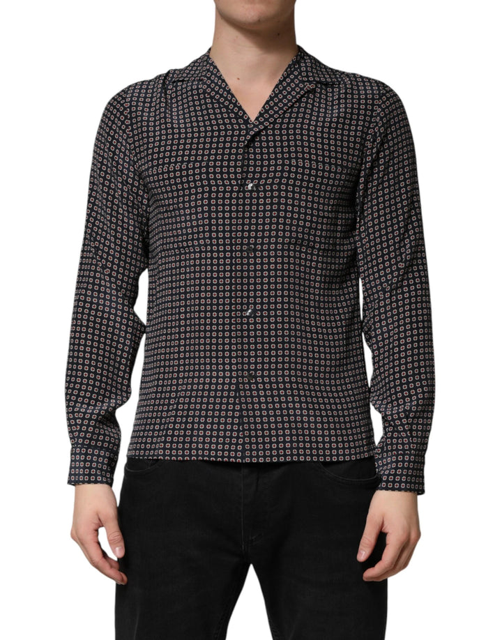 Dolce &amp; Gabbana Sample Sale Dolce &amp; Gabbana Black Patterned Silk Men Button Down Shirt - | Designer outlet