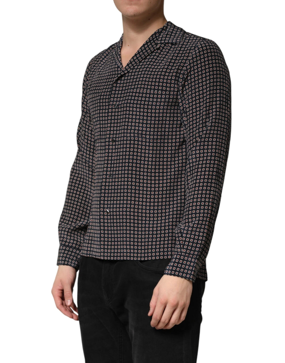 Dolce &amp; Gabbana Sample Sale Dolce &amp; Gabbana Black Patterned Silk Men Button Down Shirt - | Designer outlet