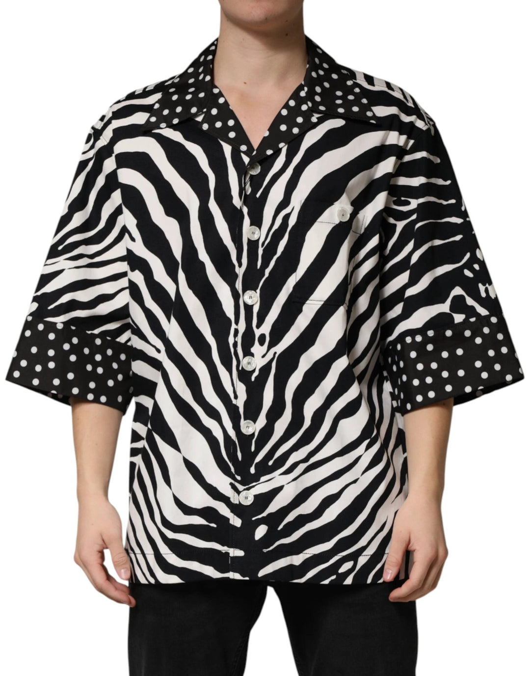 Dolce &amp; Gabbana Sample Sale Dolce &amp; Gabbana Black White Zebra ButtonDown Oversize Shirt - | Designer outlet