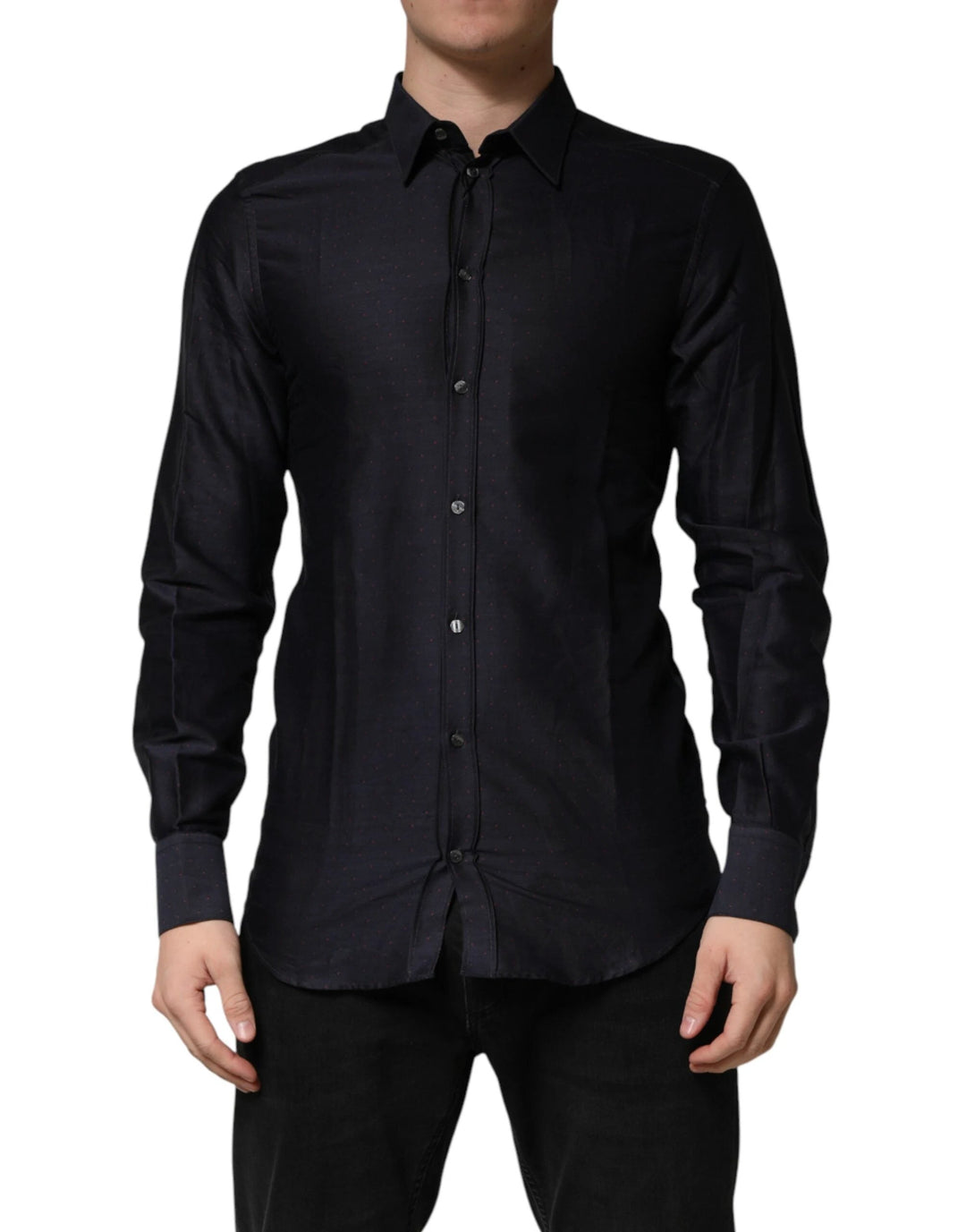 Dolce &amp; Gabbana Sample Sale Dolce &amp; Gabbana Black Dotted Cotton Collared GOLD Dress Shirt - | Designer outlet