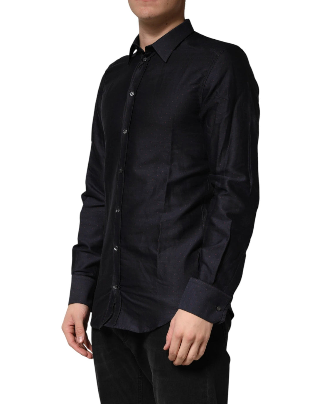 Dolce &amp; Gabbana Sample Sale Dolce &amp; Gabbana Black Dotted Cotton Collared GOLD Dress Shirt - | Designer outlet