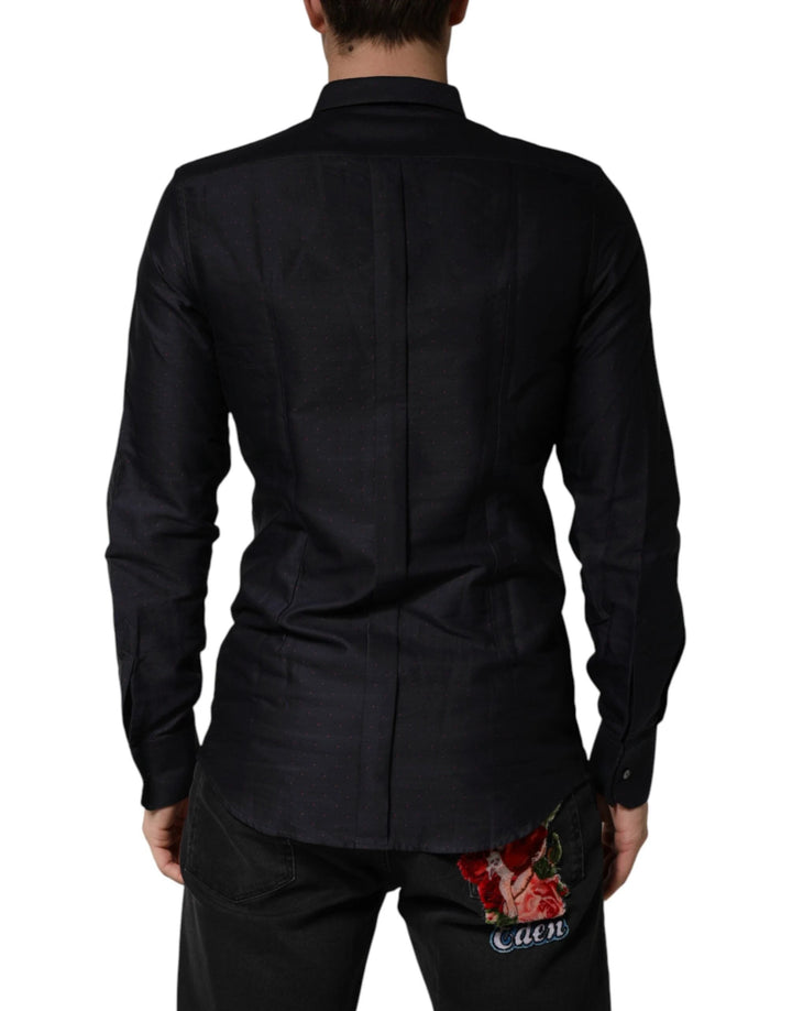 Dolce &amp; Gabbana Sample Sale Dolce &amp; Gabbana Black Dotted Cotton Collared GOLD Dress Shirt - | Designer outlet