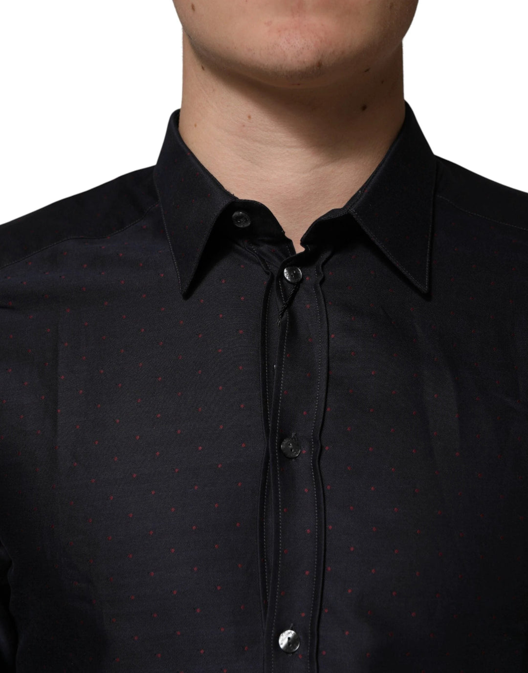 Dolce &amp; Gabbana Sample Sale Dolce &amp; Gabbana Black Dotted Cotton Collared GOLD Dress Shirt - | Designer outlet