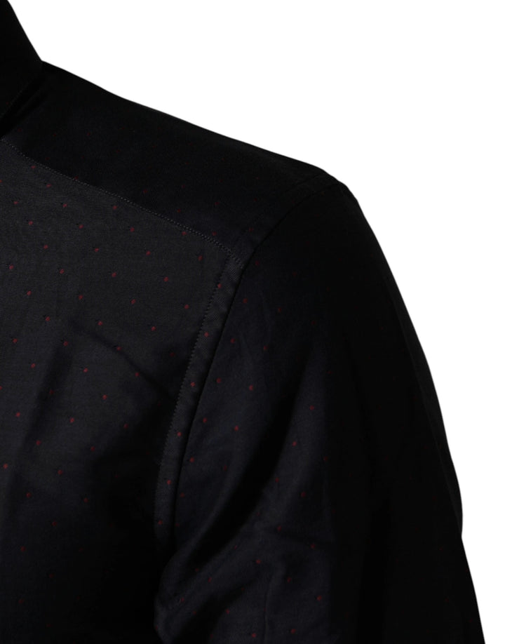 Dolce &amp; Gabbana Sample Sale Dolce &amp; Gabbana Black Dotted Cotton Collared GOLD Dress Shirt - | Designer outlet