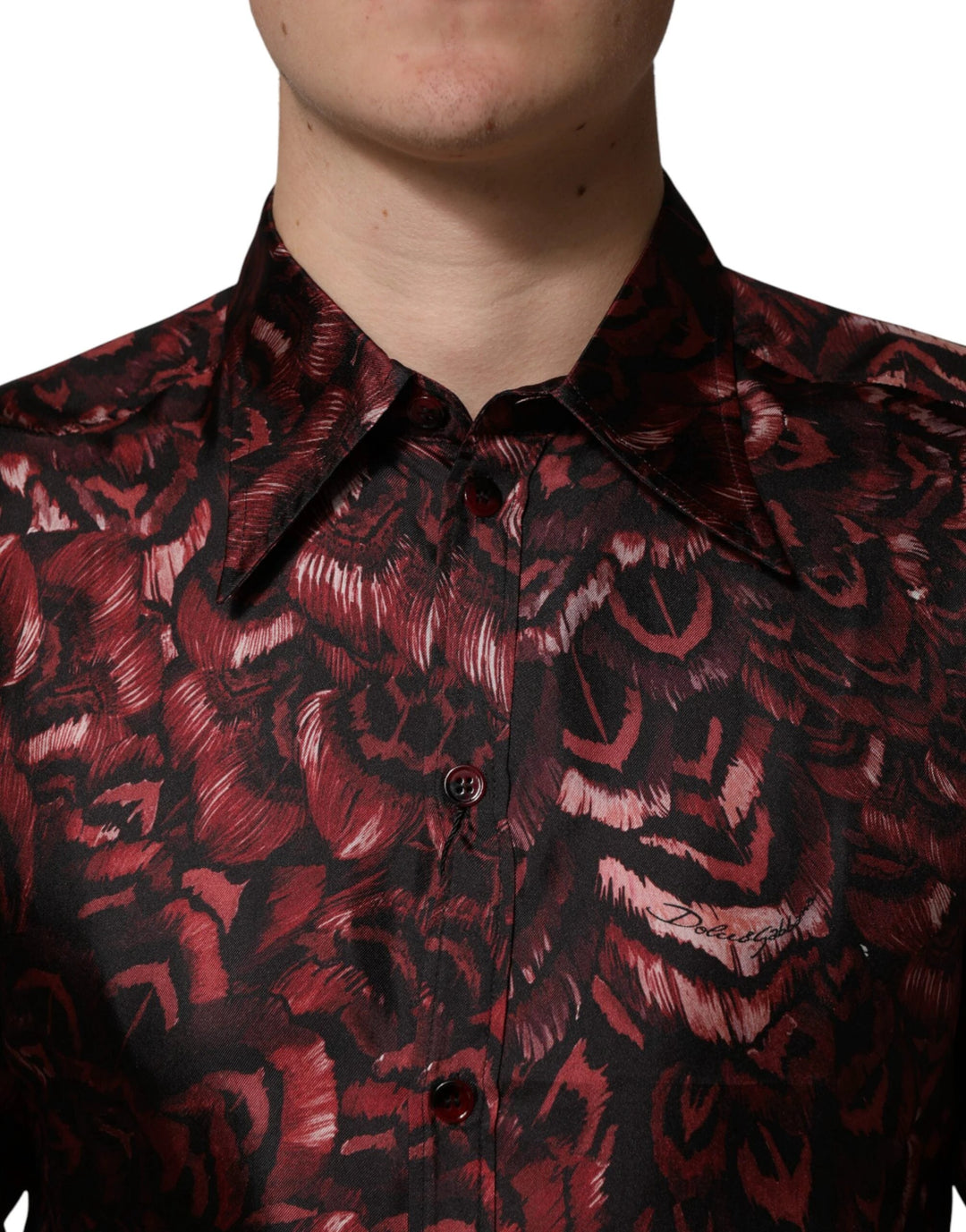 Dolce &amp; Gabbana Sample Sale Dolce &amp; Gabbana Bordeaux Patterned Collared Men Dress Shirt - | Designer outlet
