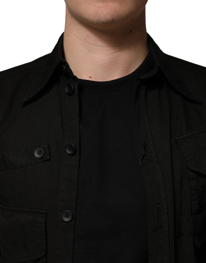Dolce &amp; Gabbana Sample Sale Dolce &amp; Gabbana Black Cotton Collared Men Button Down Shirt - | Designer outlet