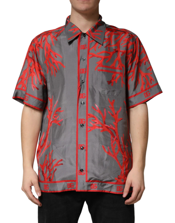 Dolce &amp; Gabbana Sample Sale Dolce &amp; Gabbana Gray Red Corals Short Sleeves Casual Shirt - | Designer outlet