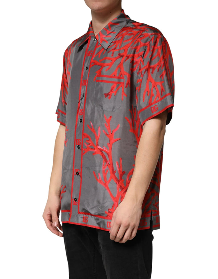 Dolce &amp; Gabbana Sample Sale Dolce &amp; Gabbana Gray Red Corals Short Sleeves Casual Shirt - | Designer outlet
