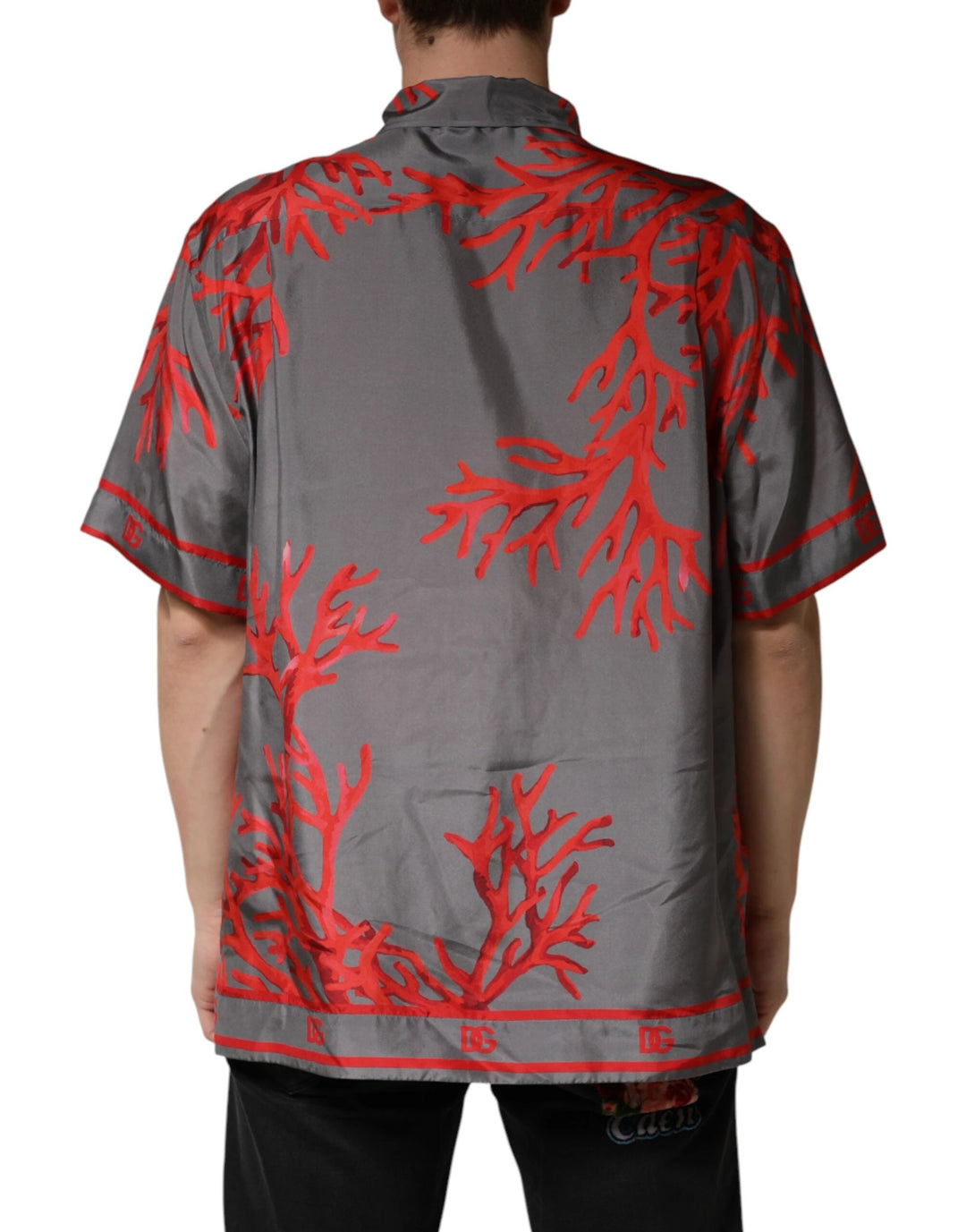 Dolce &amp; Gabbana Sample Sale Dolce &amp; Gabbana Gray Red Corals Short Sleeves Casual Shirt - | Designer outlet