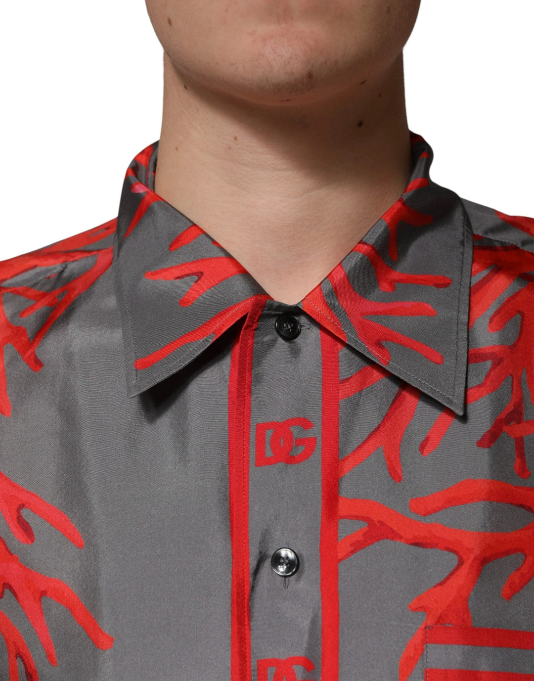 Dolce &amp; Gabbana Sample Sale Dolce &amp; Gabbana Gray Red Corals Short Sleeves Casual Shirt - | Designer outlet