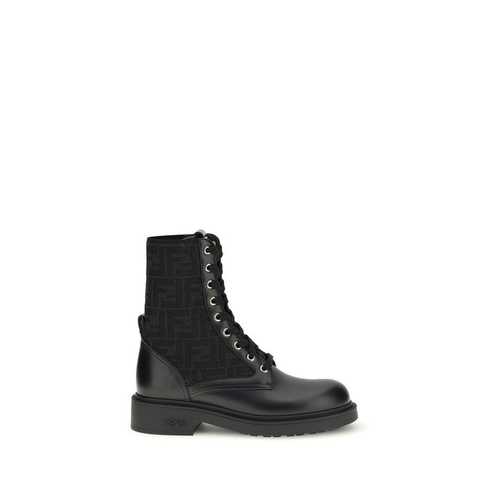 Fendi Black Calf Leather Bos Taurus Lace-Up Boots by Fendi outlet now on sale