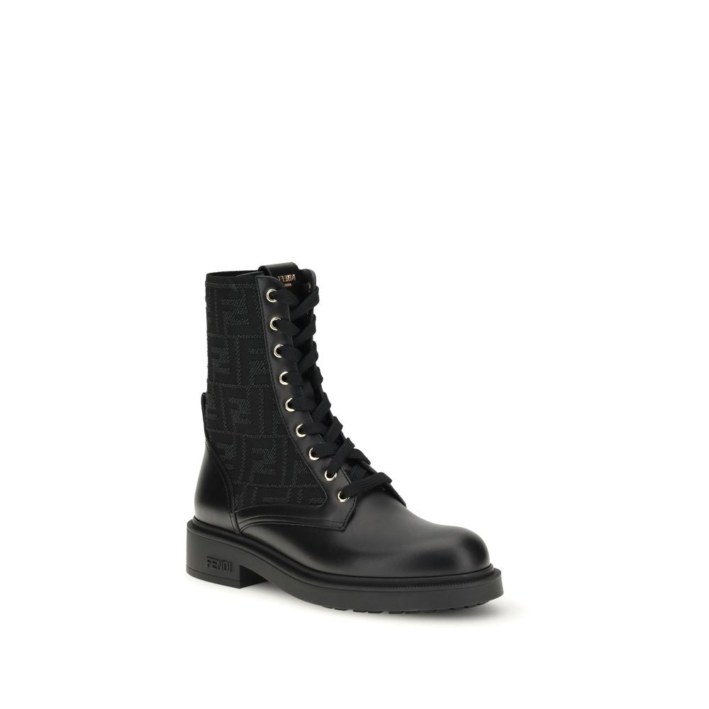 Fendi Black Calf Leather Bos Taurus Lace-Up Boots by Fendi outlet now on sale