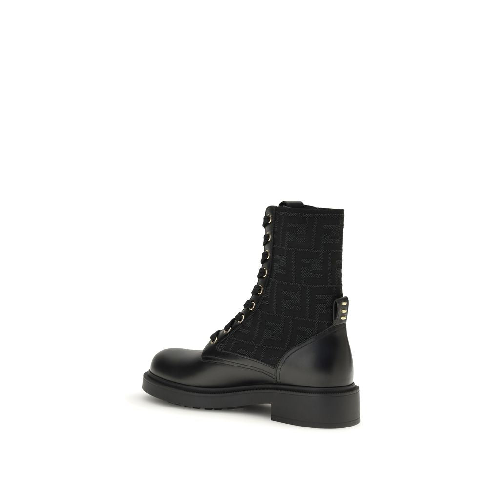 Fendi Black Calf Leather Bos Taurus Lace-Up Boots by Fendi outlet now on sale