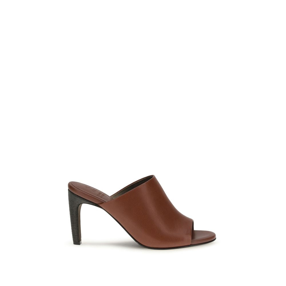 Brunello Cucinelli Brown Calf Leather Bos Taurus Mules by Brunello Cucinelli outlet now on sale