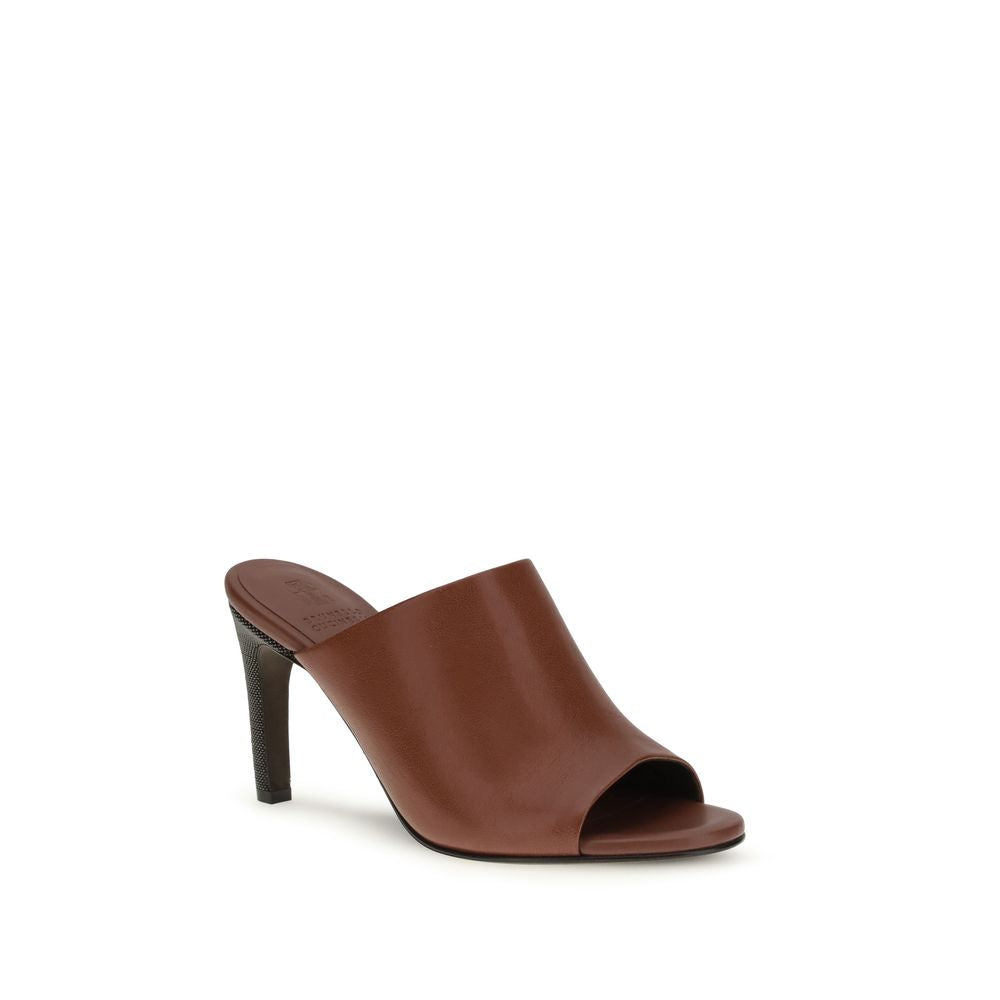 Brunello Cucinelli Brown Calf Leather Bos Taurus Mules by Brunello Cucinelli outlet now on sale