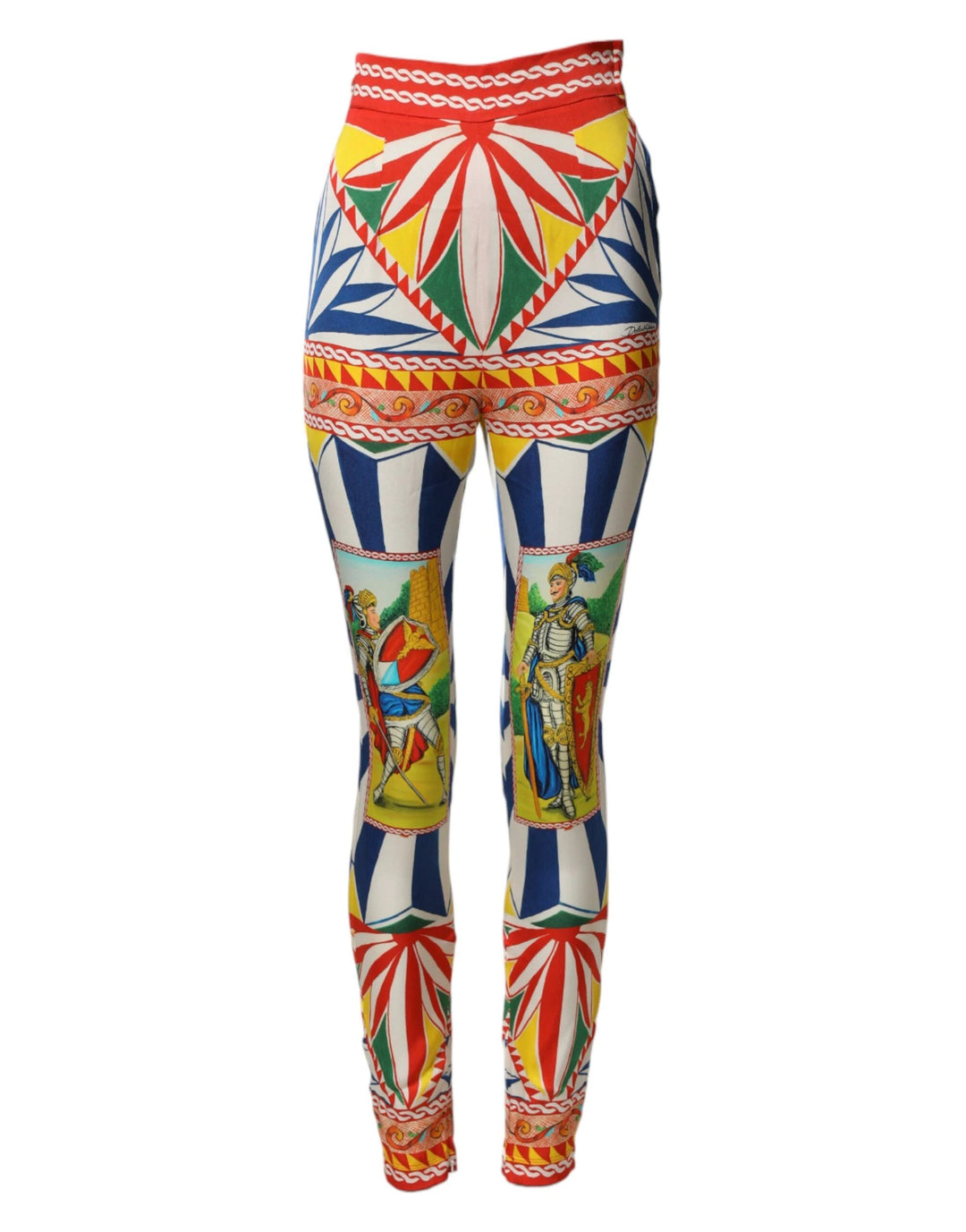 Dolce &amp; Gabbana Multicolor Silk Carretto Leggings Stretch Waist Pants