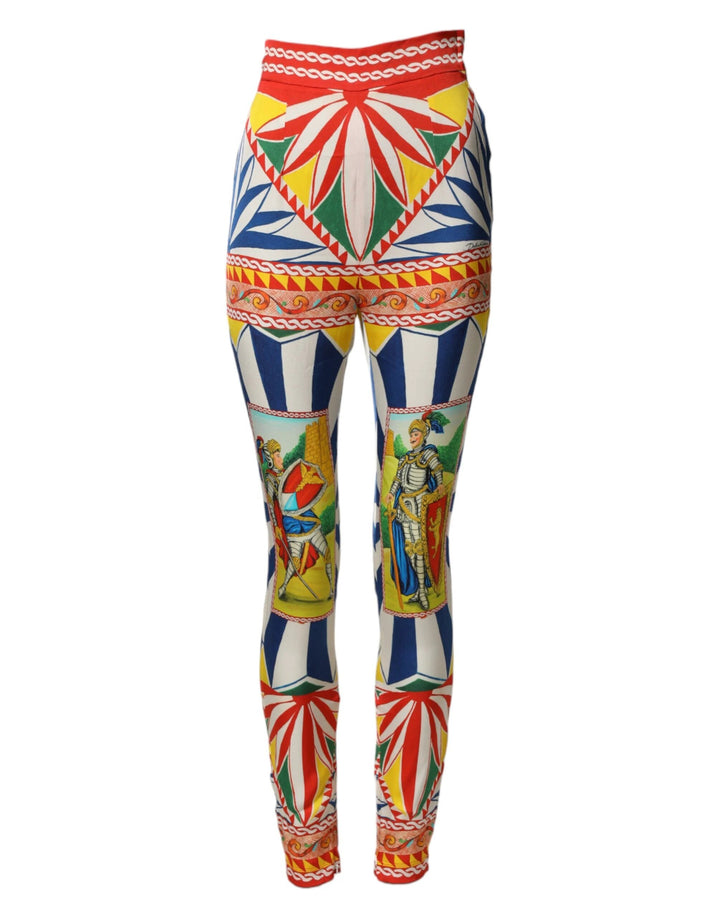 Dolce &amp; Gabbana Multicolor Silk Carretto Leggings Stretch Waist Pants
