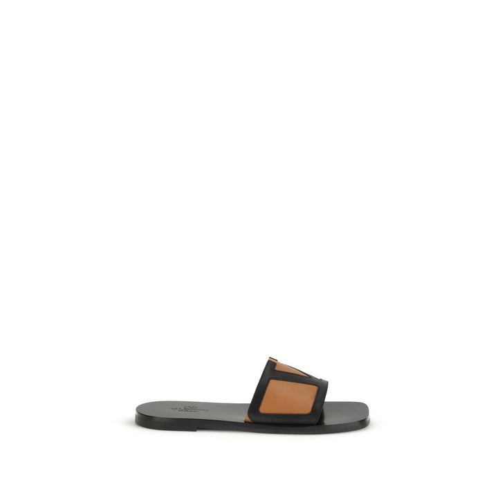 Valentino Garavani Black Calf Leather Bos Taurus Flat Sandals by Valentino Garavani outlet now on sale